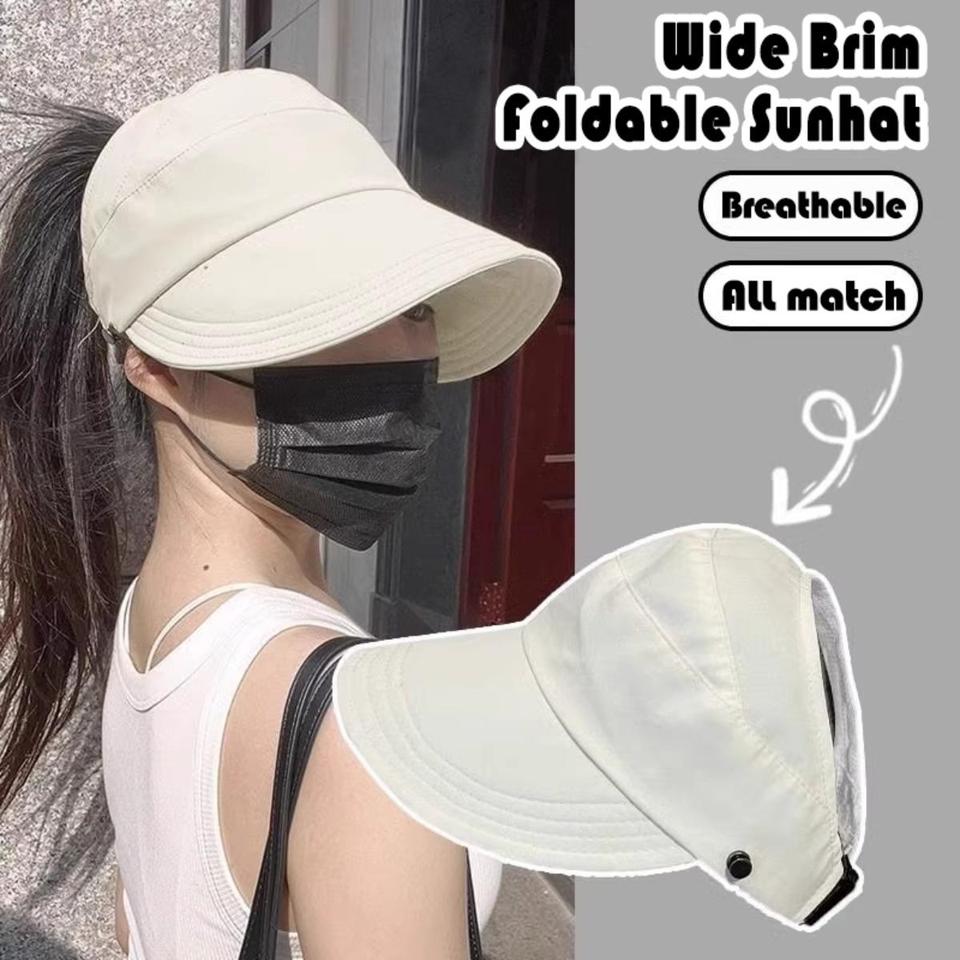 Foldable Sunhat Bucket Women Outdoor Wide Brim Empty Top High Ponytail Adjustable Cap Quick-Dry Visor Fisherman Sun Bucket