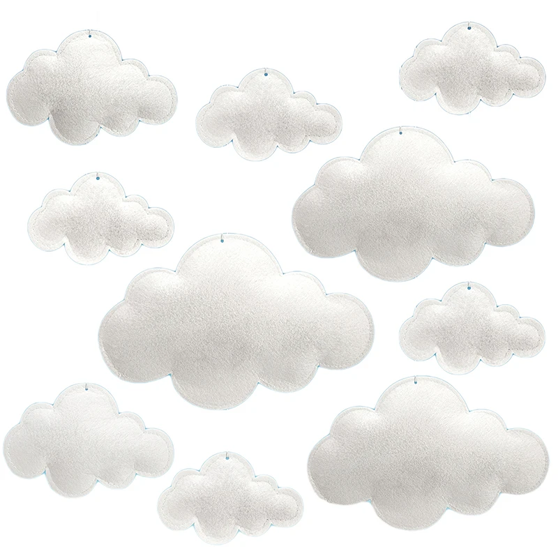 Hanging Cloud Decorations Set 10 White Felt Cloud Ceiling Decor Bedroom Nursery wall hanging pendant