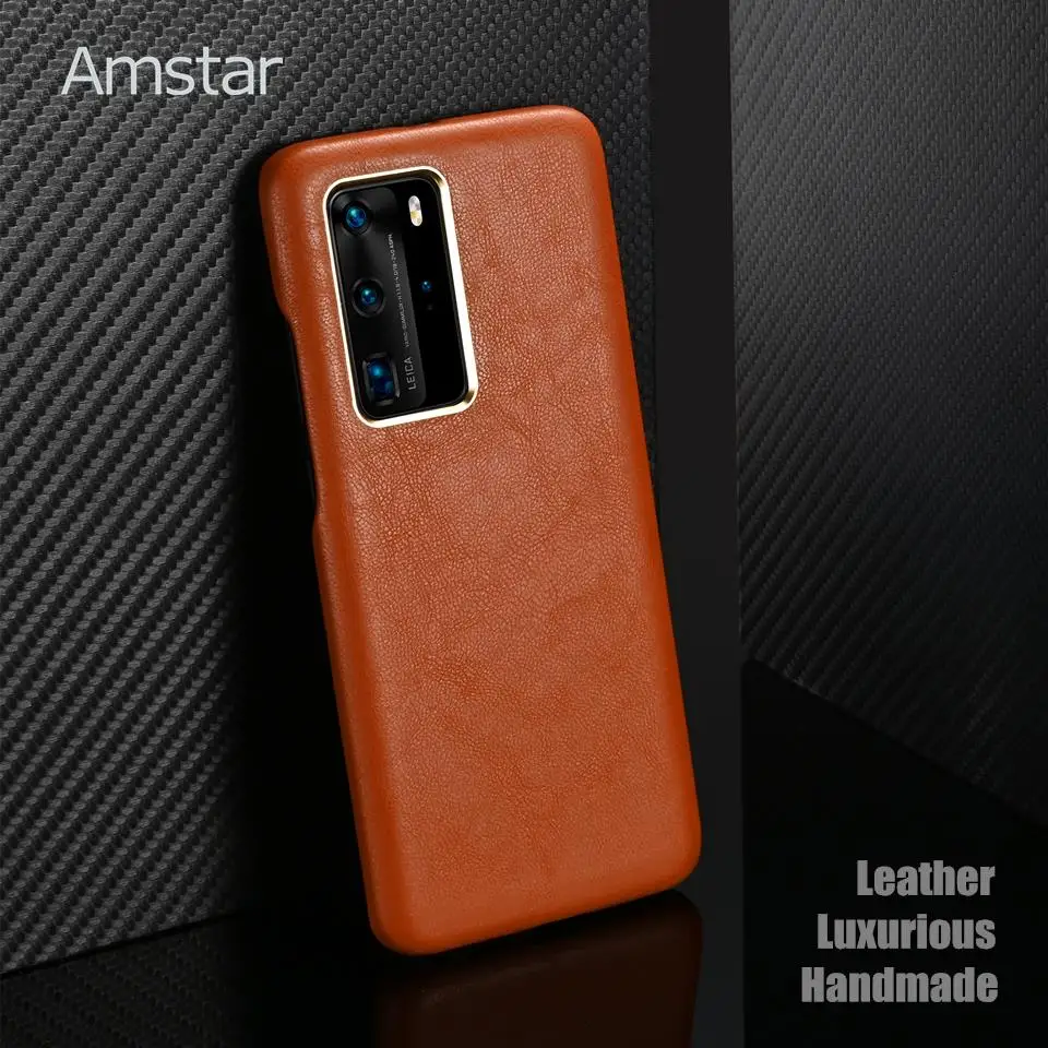 

Amstar Leather Handmade Protective Case for Huawei P40 30 Pro Mate 30 Pro Metal Button Lambskin Texture 360 Full Package Cover