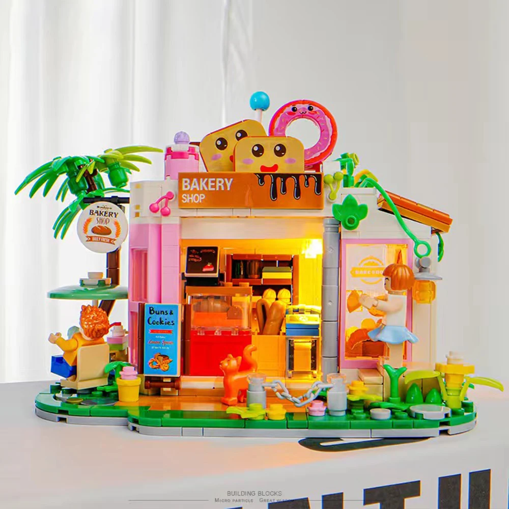 Building Block With Light Set Plant DIY Assembly Building Blocks Decoration Children Bricks Toy Holiday GiftsFood House