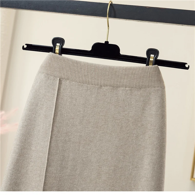 golf skirt 2021 Women Autumn Winter Thick Warm Knit Side Slit Midi Long Skirt Harajuku Korean Style High Waist A Line Skirt Female nike tennis skirt