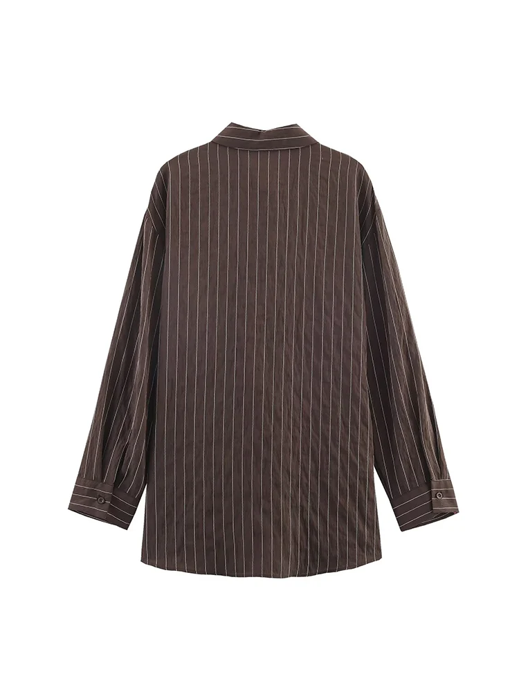 Women's Long Sleeve Striped Shirt Vintage Casual Lapel Button Up Blouse Female Fashionable Comfortable Street Clothing