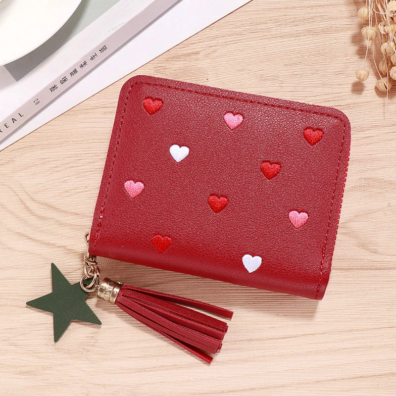 

1pcs Love Tassel Women Wallet Ladies Mini Small Short Wallet Cute Girl Zipper Pu Leather Coin Purse Female Hand Wallet Purse