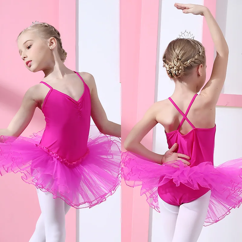 Girls Cute Ballet set Gymnastics Wear Sling Dance Leotard Performance Spandex Kid Tutu Skirt Swan Lake Dancewear Child Summer