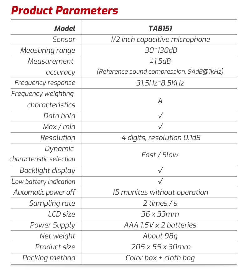 Tanie TASI TA8151 cyfrowy miernik poziomu dźwięku Tester hałasu detektor dźwięku Decible Monitor sklep