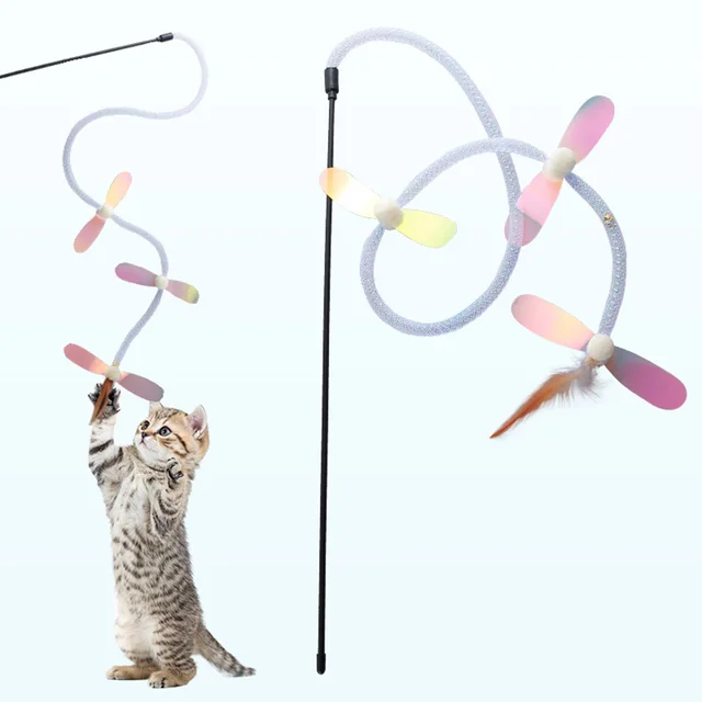 Creative Hose Sequin Dragonfly Cat Teaser Wand - Light & Color Combo, Interactive Self-Play Toy for Cats, 2