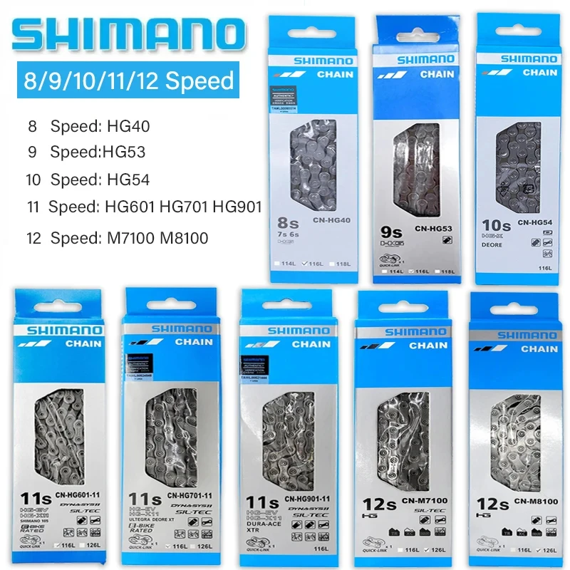 SHIAMNO DEROE SLX HG 8-12Speed Bicycle Chain HG40 HG53 HG601 HG701 HG901 M7100 M8100 116L For MTB Road Racing Bike