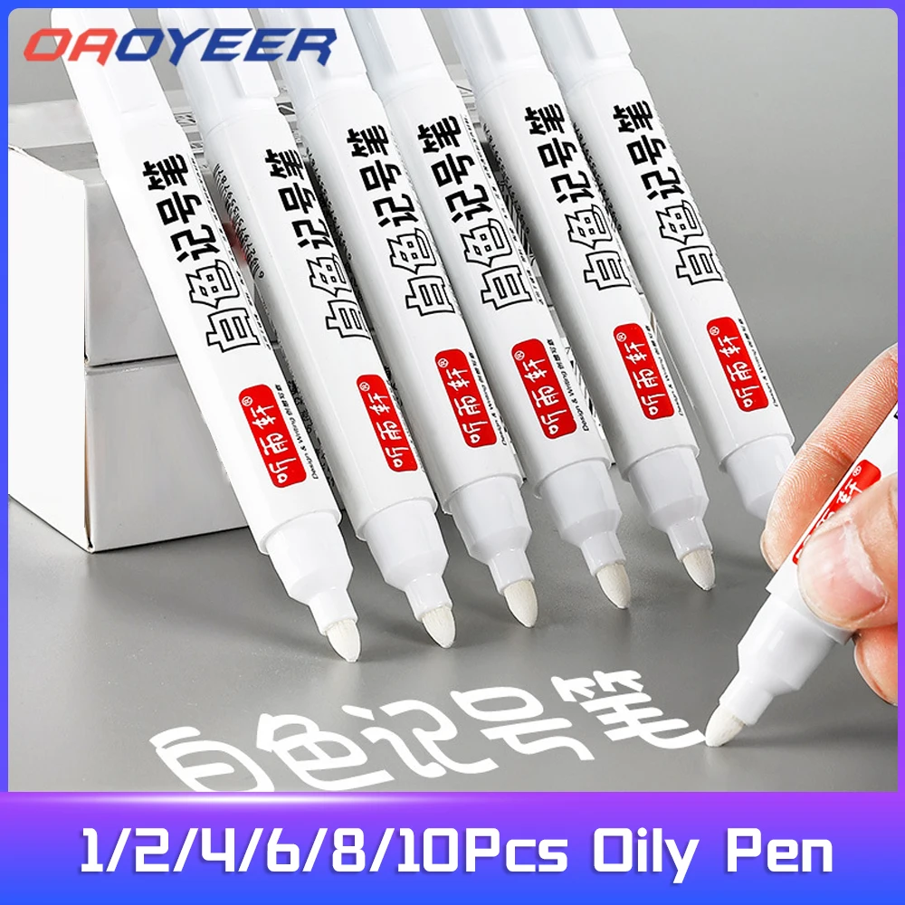 

White Marker Pens Set 2.0mm Oily Waterproof White Gel Pen DIY Graffiti Sketching Marker Stationery Writing School Supplies Brush