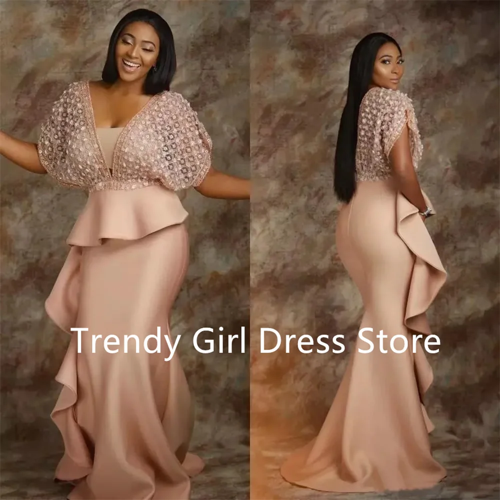 

Sweetheart Pearl Pink Lace Evening Dresses African Saudi Arabia Formal Dress For Women Sheath Prom Gowns платье для девочки
