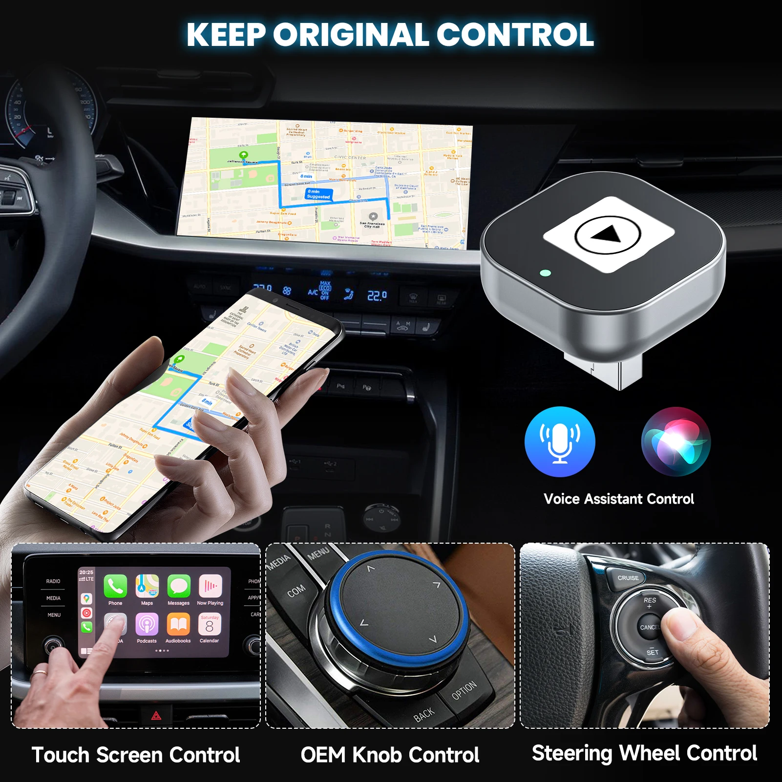 Wireless CarPlay Adapter for Wired Cars Compatible with Android Auto