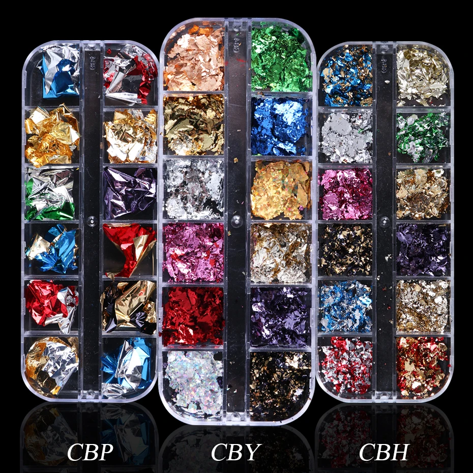 Nail Powder Nail Glitter Nail Decoration Nail Decorations Nail Flakes Nail Powder Set 1 Case Aluminum Flakes Nail Art Glitter Paillette Sequins Irregular Pigment Gold Foil Flake Chrome Nail Dust Decorations LY950-1