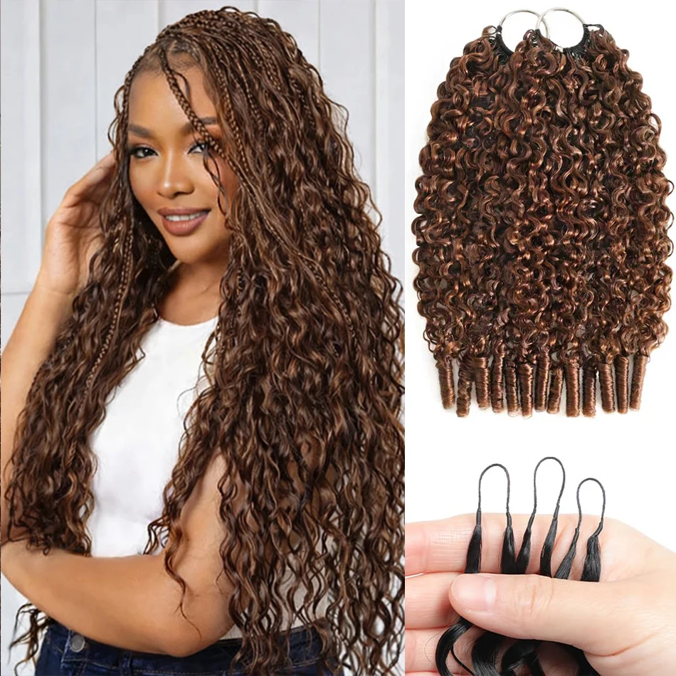 100% Burmese Curly Human Crochet Hair 50g Knotless Pre-Separated Ombre Feather Curly Crochet Braiding Twist Human Hair Extension 4