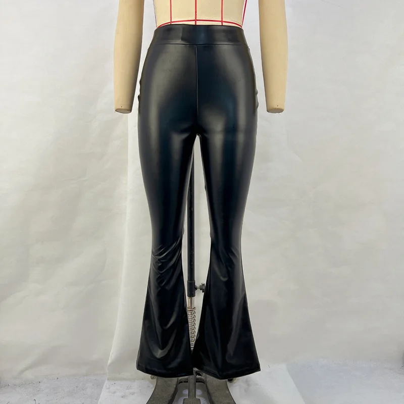 sachin and babi light blue dress High Waist PU Leather Flare Pants Women Long Trousers Fashion Women's  Clothing Spring Autumn Woman Clothes