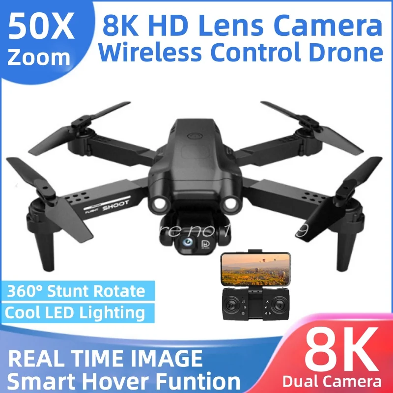 

8K HD Dual Camera Wireless Control Drone 50X Zoom 360° Stunt Rollover Real Time Map Smart Hover LED Lighting RC Drone Quadcopter