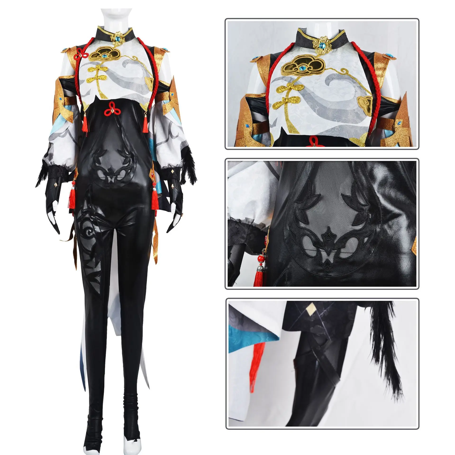   Shenhe ڽ ǻ,  ҷ ǻ, bordado, zapatos, pelucas trenzadas, traje de Cosplay