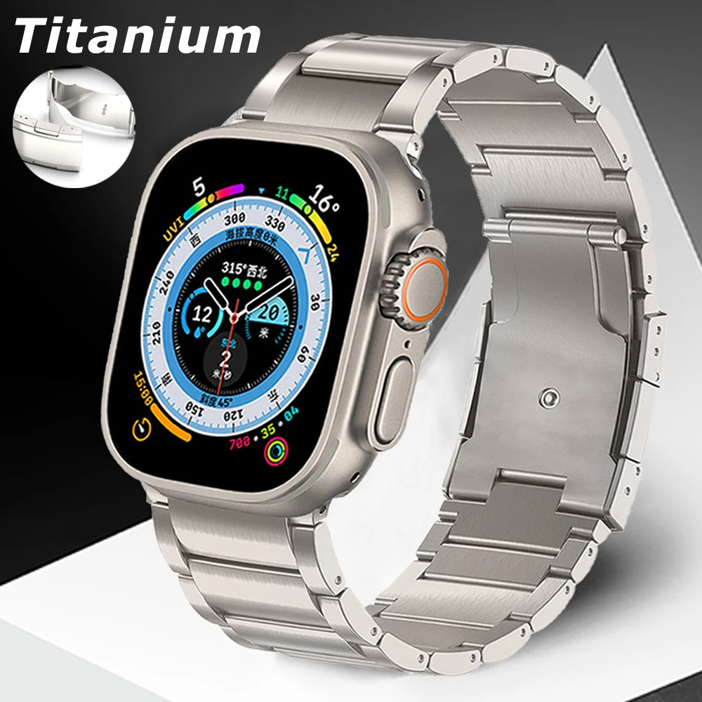 

Титановый ремешок для Apple Watch Ultra 49 мм Series 8 7 45 мм 44 мм 42 мм, роскошный металлический браслет для iWatch SE 6 5 4, мужской деловой браслет