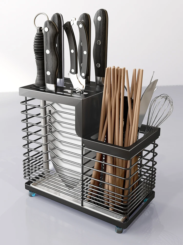 Knife Holder Kitchen Supplies Knife Holder Storage Rack Wall-Mounted Chopsticks Box Integrated Knife Kitchen Knife Storage Rack 50cm multifunctional stainless steel kitchen knife storage rack perforated spoon chopsticks storage rack wall hanging knife rack