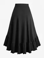 ROSEGAL Plus Size Grommets Lace-Up Ruffles Ruched High-Low Skirt Adjustable Tie Waist Maxi Skirt for Women Oversize Black Skirts - Image 2