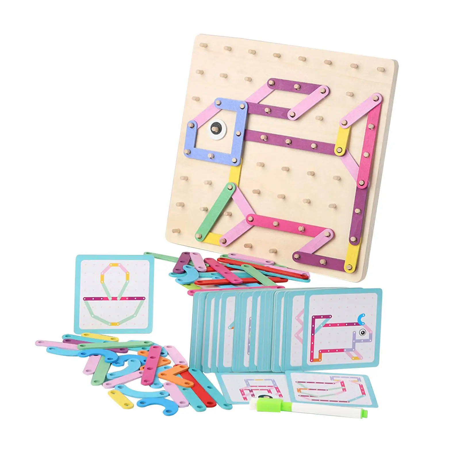 

Wooden Pegboard Toy with Pattern Cards Educational Puzzle Toy for Children