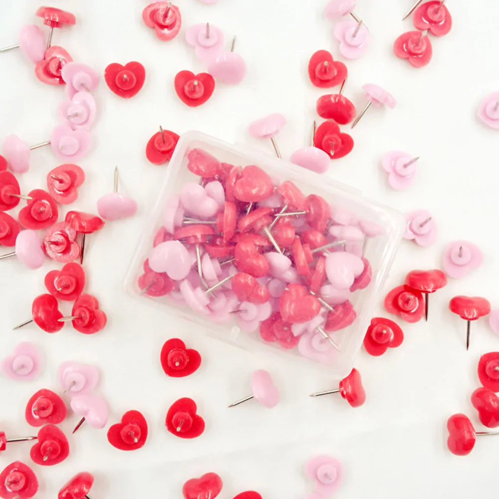 100Pcs 하트 모양 푸시 핀 장 안전 압정 플라스틱 금속 코르크 보드 사진 포스터 달력용