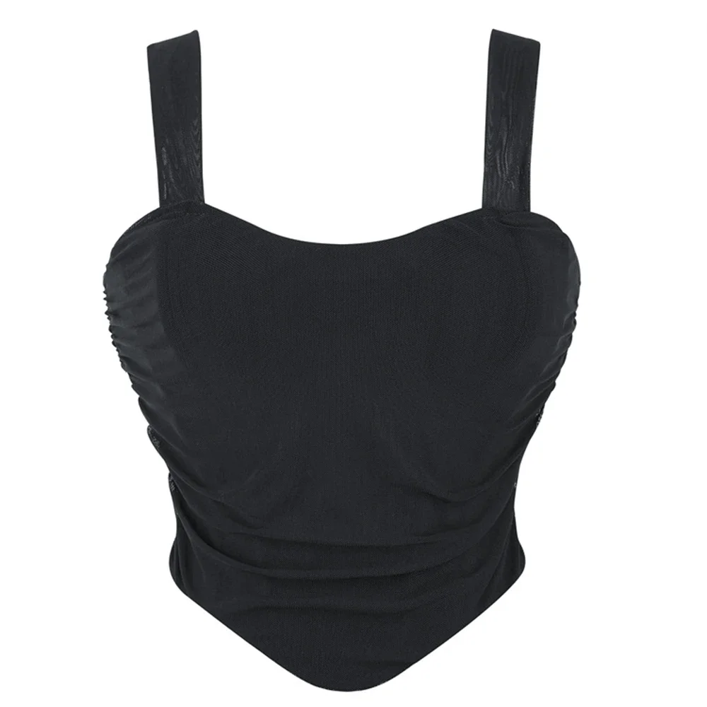 Black Mesh Breathable Slimming Overbust Corset For Women Lingerie Body Shaper Shoulder Straps Lace-up Bustiers Sexy Crop Tops