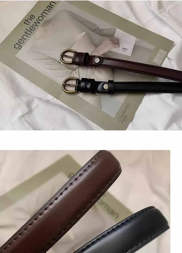 Small Leather Belt Ladies Jeans Belt Ladies 2024 New Belt Thin Retro Decorative Brown