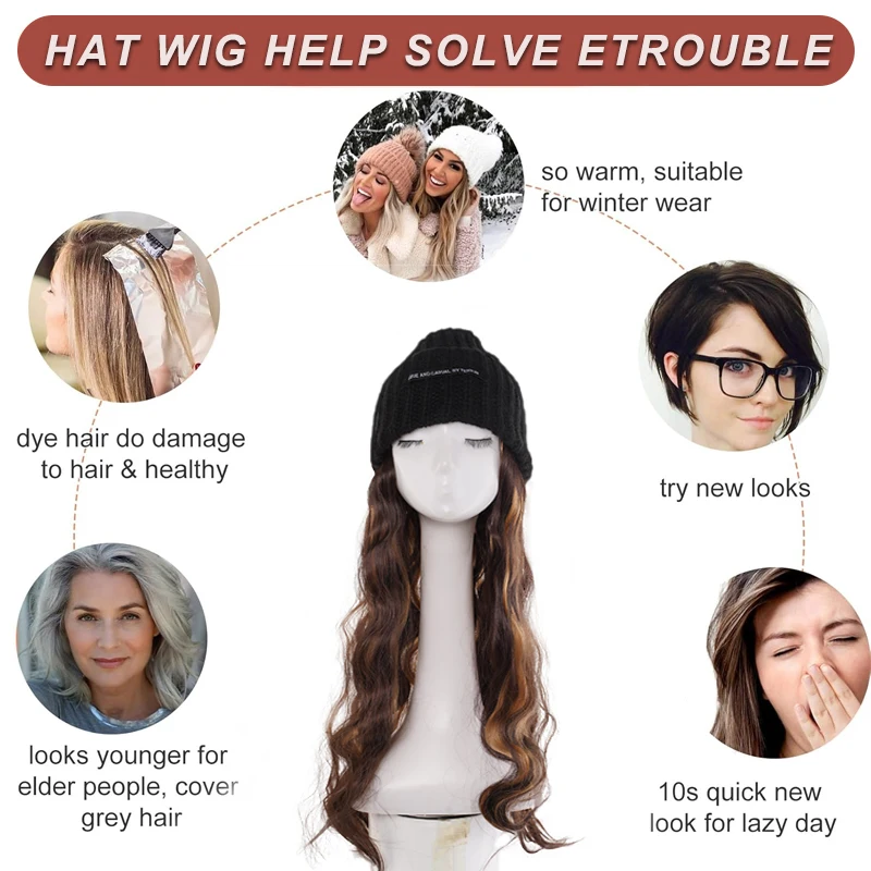 22 inch Straight Tube Curly Hair Cap Wig Synthetic With Elastic Knitted cap - Bernice cap Wig High Temperature Fiber Daily Wear