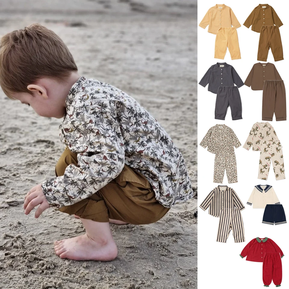 

KS Spring Children Clothes Set Kids Dinosaur T-Shirt And Pants Toddler Cartoon Short Sleeved Romper Newborn Cute Onesies