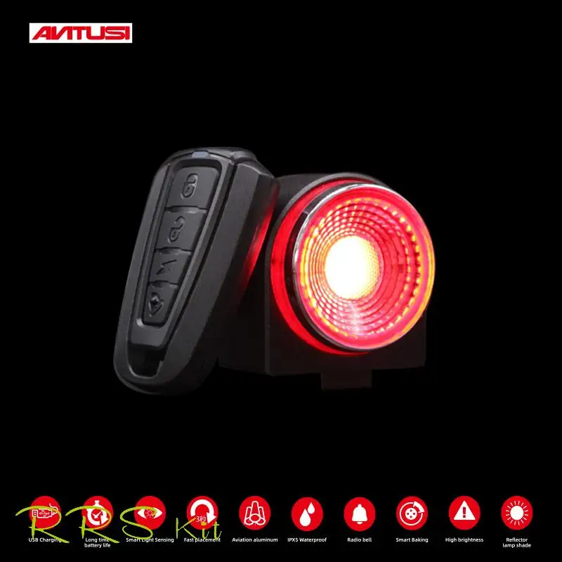 ANTUSI A8pro Bike Rear Lamp USB Rechargeable LED Lights Burglary Alarm