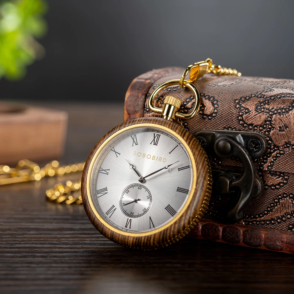 Bobo Bird Orologio Da Tasca In Legno Tigerwood Glod Orologi Orologio Da Tasca Vintage Personalizzato Cronografo Orologi Al Quarzo Dropshipping