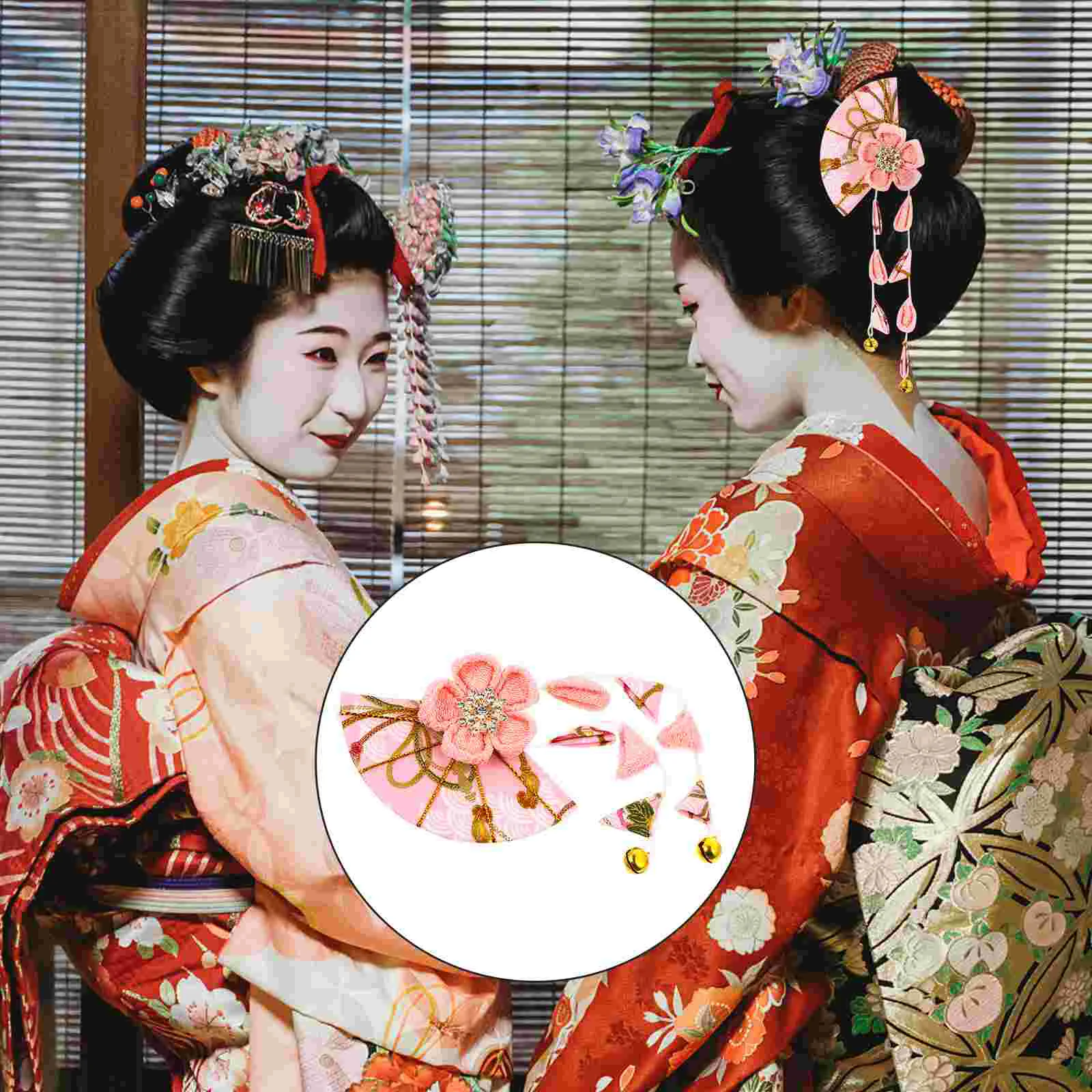 

Women Japanese Kimono Sakura Tassel Hair Ornament Tie Band Clip Fabric Hair Sakura Tassel Bathrobe Accessories