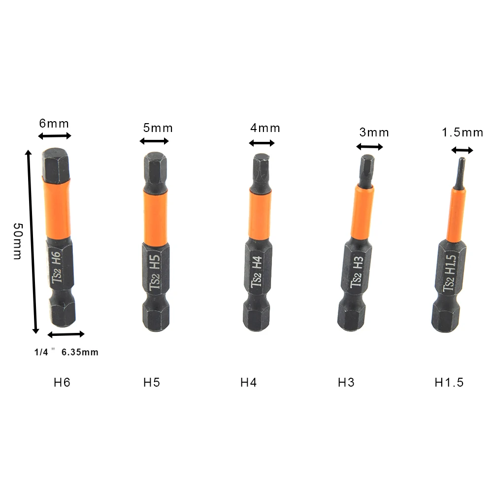 1 Pc Hexagon Screwdriver Bit Quick Change Impact Driver Power Drill Length 50mm H1.5 H3 H4 H5 H6 Professional Hand Tools