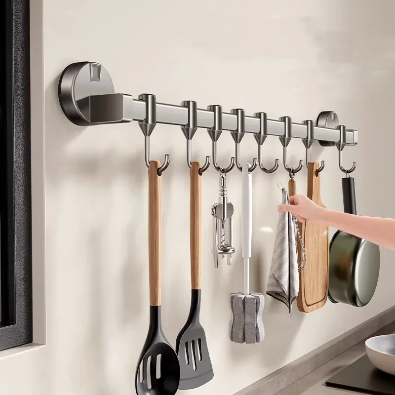 Suction Cup Kitchen Hooks Hanging Spatula & Spoon Organizer Wall Rack 8 Hooks