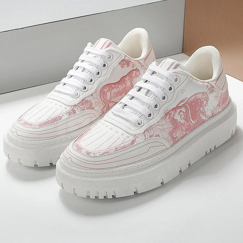 

Women Lace-Up Flat Shoes Spring Autumn 2023 New Round Toe Mixed Colors Thick Bottom Women Sneakers Elegant Fashion Walk Shoes