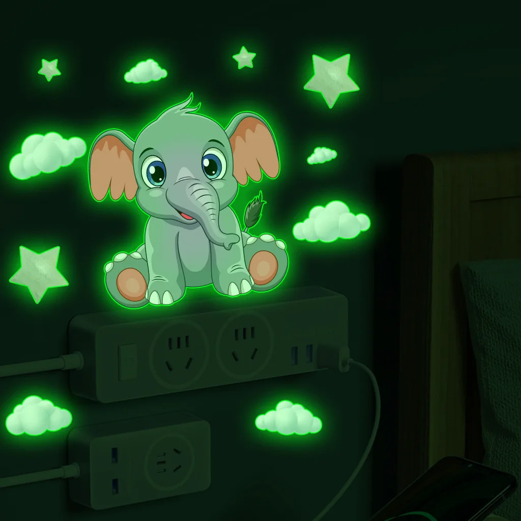 New Luminous Wall Stickers Luminous Little Elephant Cloud Wall Stickers Baby Kids Room Decor Bedroom Home Decoration Glow In The Dark Combination Decal