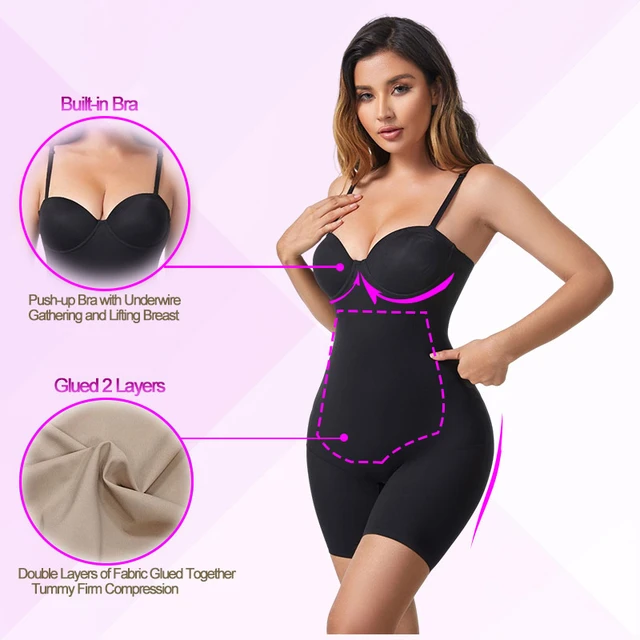 LEM Women Body Shaper Bodysuit Skinny Romper Tummy Control Shapewear with  Underwire Cup Jumpsuit Reductive Slimming