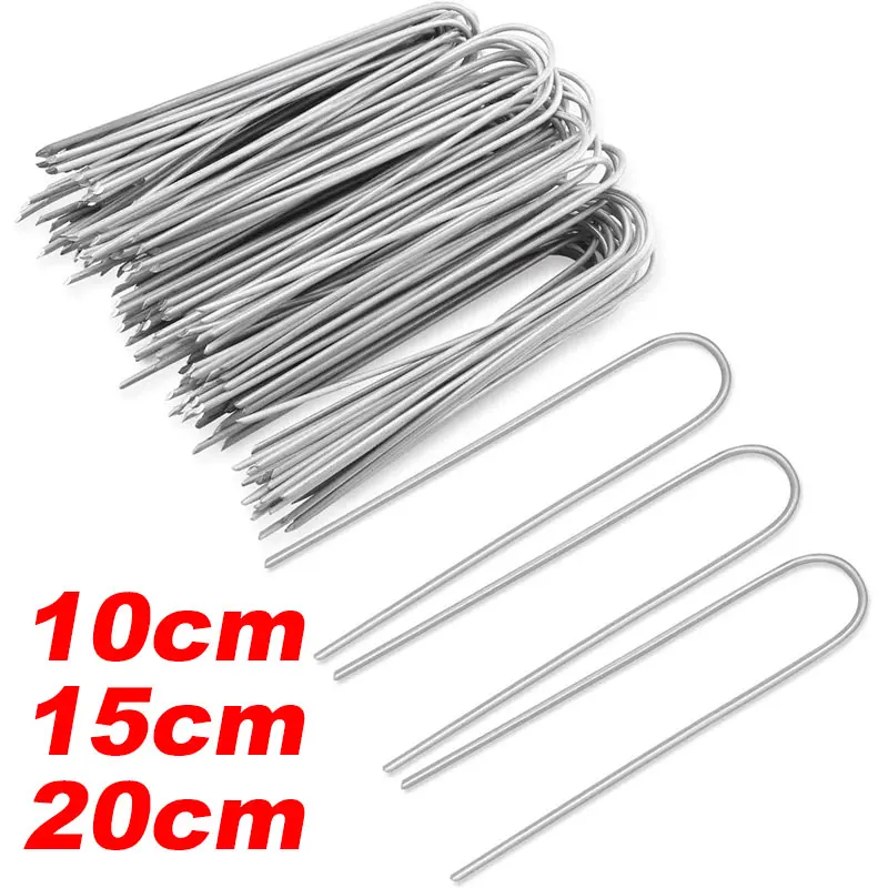 U-type Garden Staples Heavy-duty Fence Tubing Stakes Sod Pins Galvanized Landscape Spike for Holding Lawns Barrier Ground Nail
