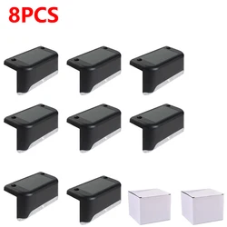 Warm White LED Solar Outdoor Step and Garden Path Lights - Waterproof Balcony and Patio Decoration - White light (Black 8pcs)