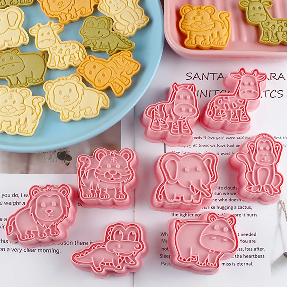8pcs/set Forest Animal Cookie Cutters Plastic 3d Cartoon Pressable Biscuit Mold Cookie Stamp
