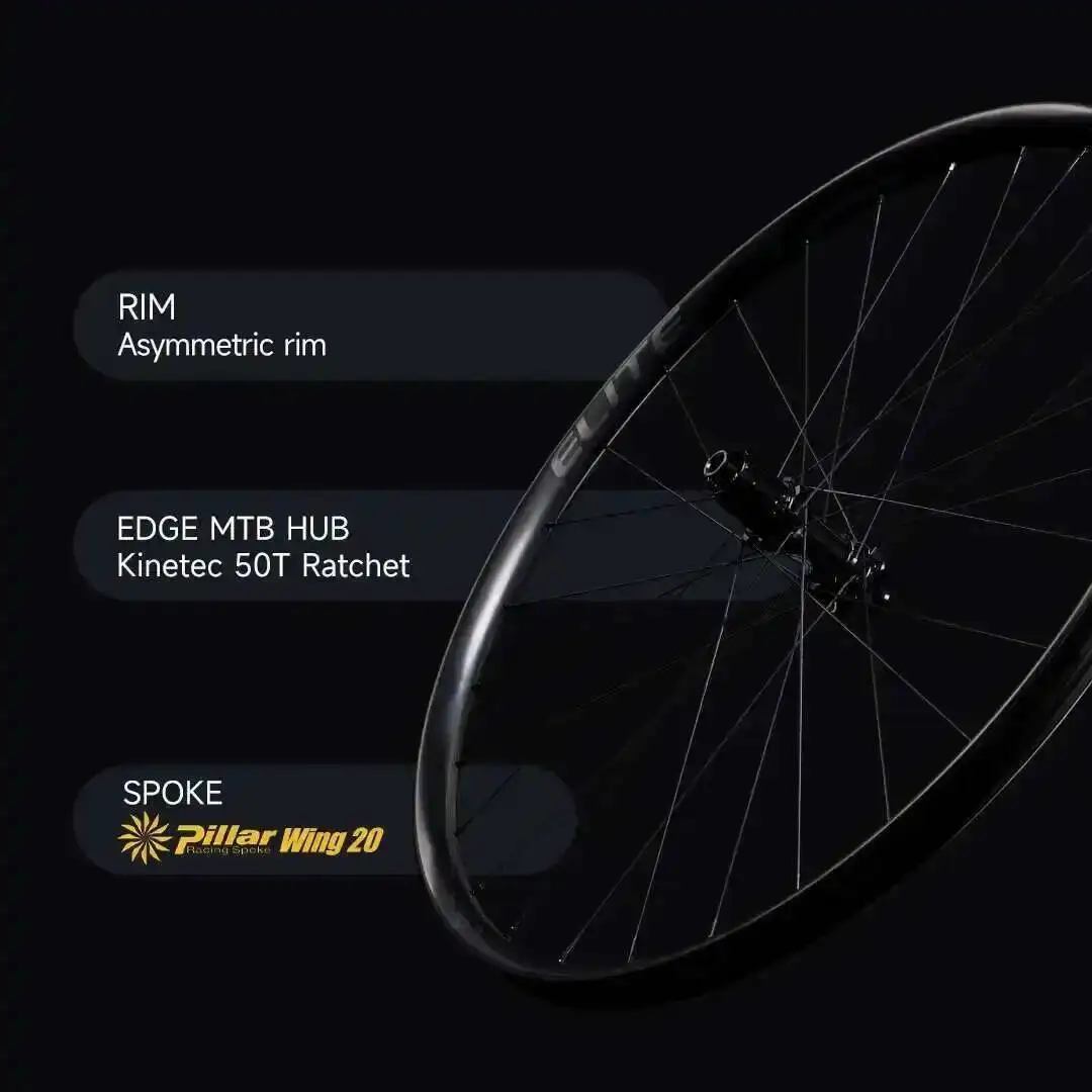 ELITEWHEELS EDGE-MTB UD Raw Weave 1201g Lightweight Carbon Mountain Rim Wheelset For Off-Road Cycling In XC Kinetec 50T Ratchet