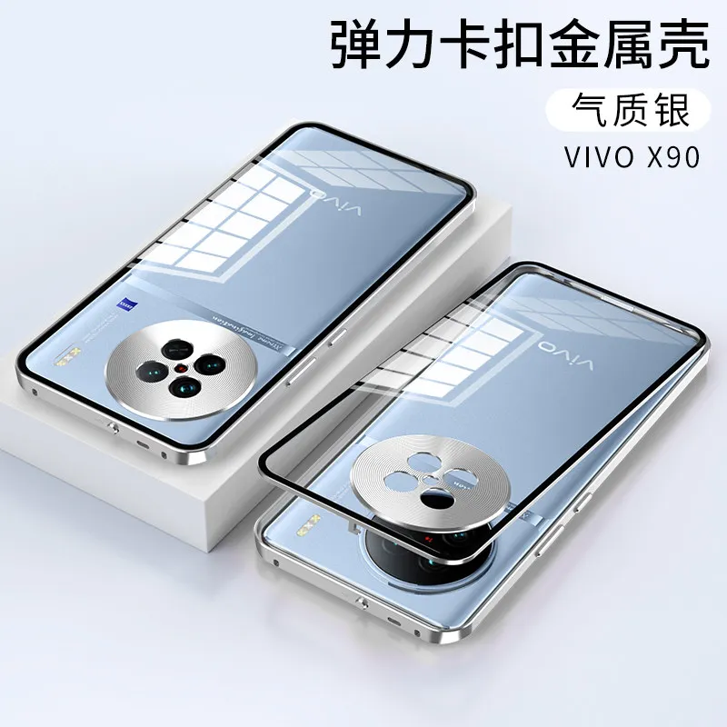 

Vivo X90 5G V2241A Case Clear Tempered Glass Back Cover with Metal Bumper for Vivo X90 5G V2241A Metal Camera Lens Protector