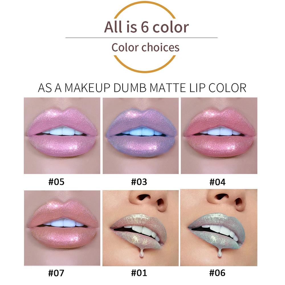 6 Colors Laser Holographic Lip Gloss Liquid Lipstick Mermaid Pigment Longlasting Glitter Lipgloss Waterproof Metallic Lip Makeup 4