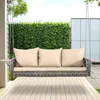 3-Seats Wicker Porch Swing Hanging Bench Chair Outdoor Gray Rattan Patio Swing Lounge with Cushions for Garden,  Balcony 6