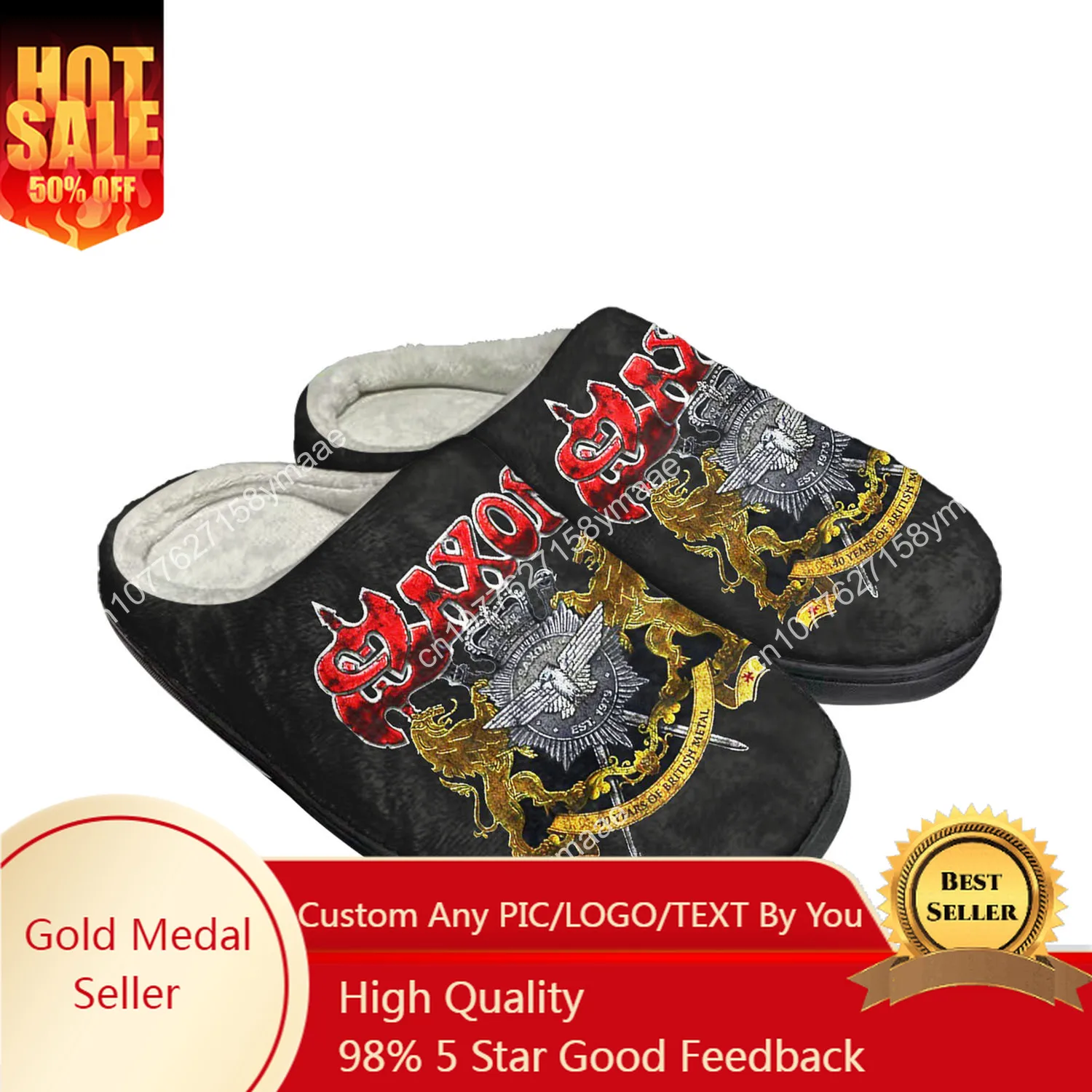 Saxon Metal Band Home Cotton Slippers Mens Womens Plush Bedroom DIY Keep Warm Shoes Thermal Indoor Slipper Customized Shoe