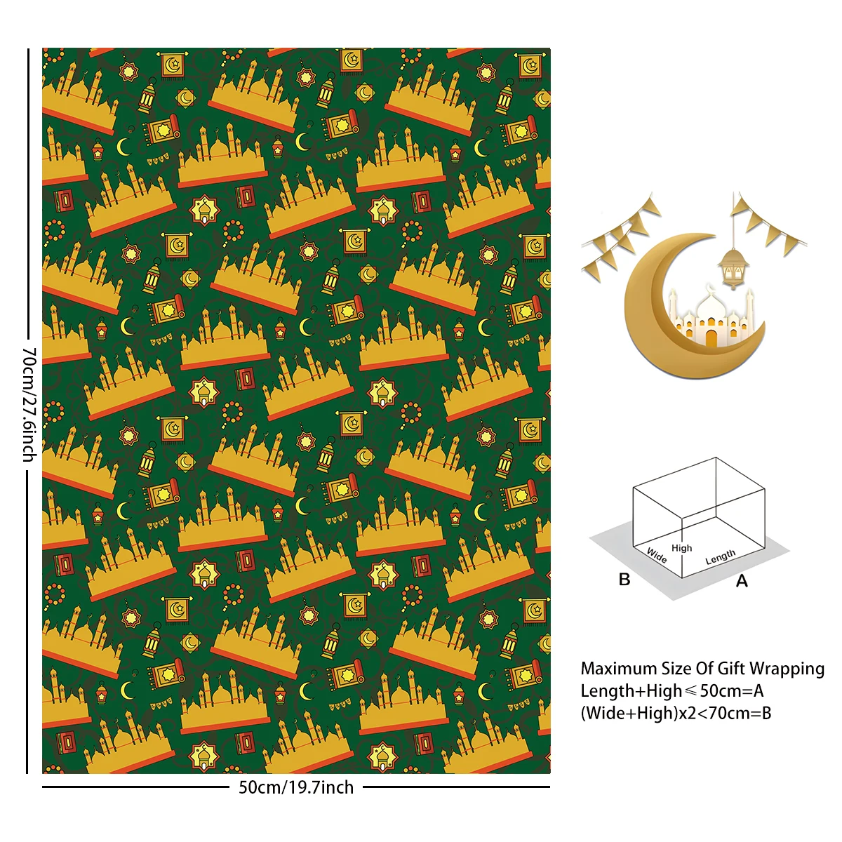 6sheet Eid Mubarak Wrapping Paper with Moon Design,Eid Gift Wrapping Paper for Islamic Muslim Party Favor,DIY Crafts Decorations