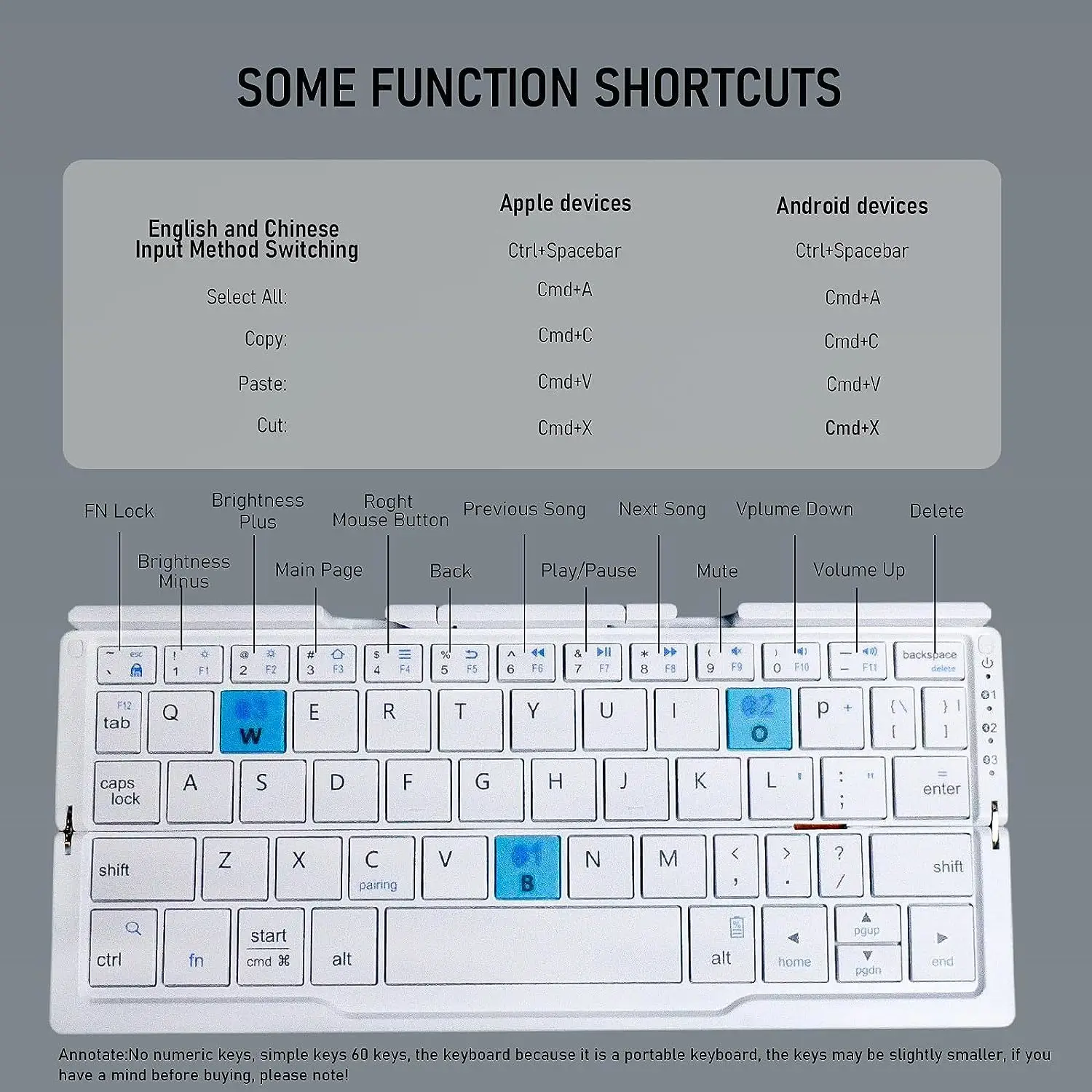 Jomaa-mini Teclado Portátil Dobrável sem Fio com Suporte Hoder Bluetooth Recarregável Tablet Telefone Laptop - Imagem 5