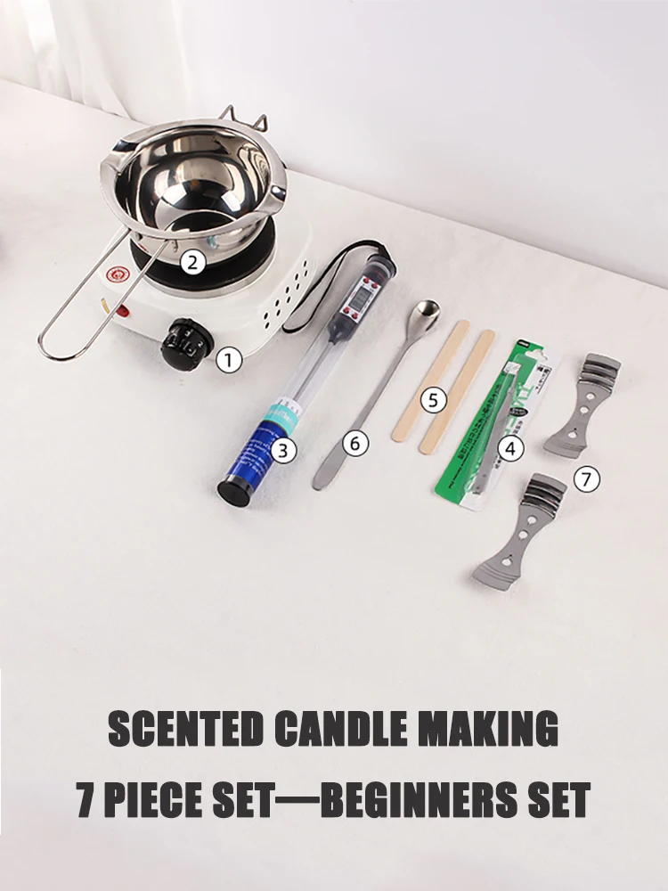 Candle Making Kit 7 Piece Scented Candle Making Supply Beginner Set 500w Electric Heating Furnace Thermometer Stirring Spoon DIY Wax Melting Tools