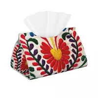 Custom Mexican Flowers Art Tissue Box Cover for Bathroom Car Textile Embroidery Rectangular PU Leather Facial Tissue Box Holder 1