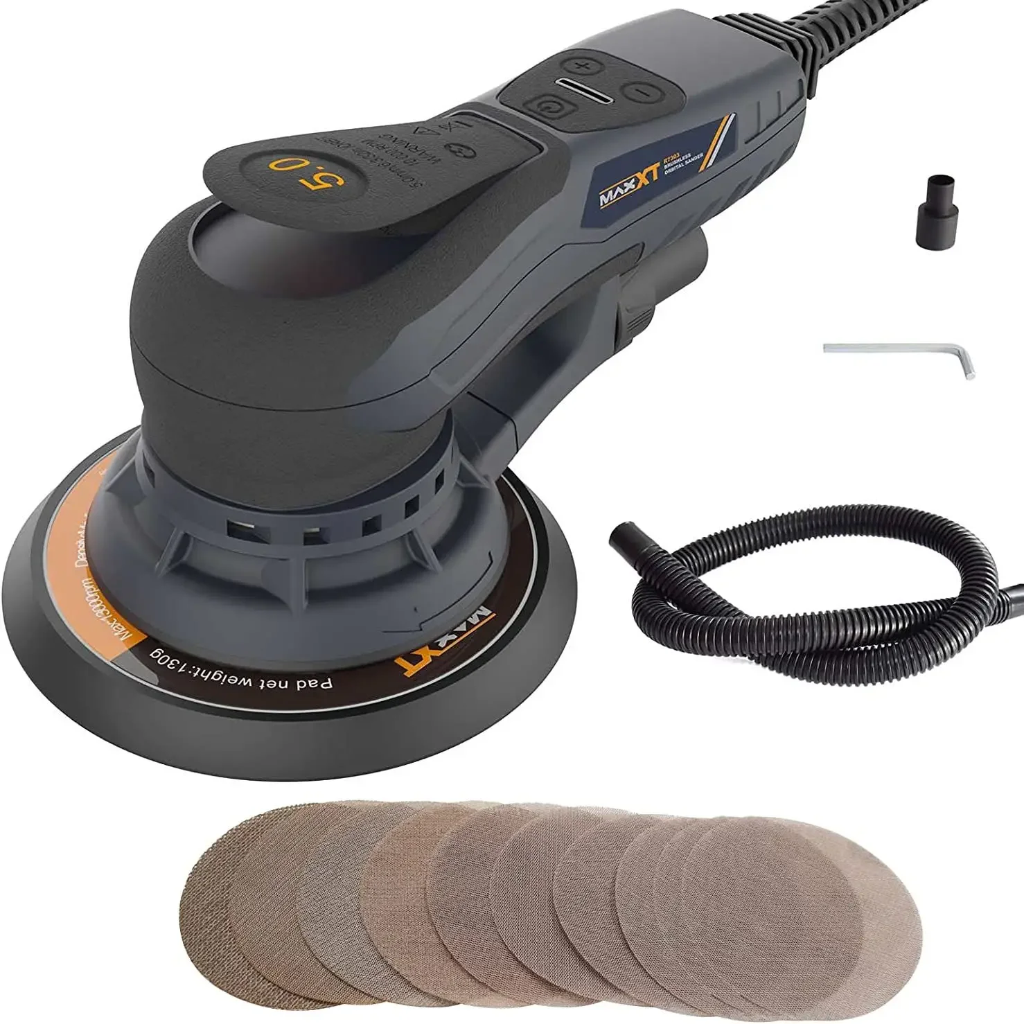 MAXXT 350W Electric Orbital Sander Woodworking Sanding Machine Car Body Polisher Brushless Motor Grinding with 150mm/125mm Pads 5