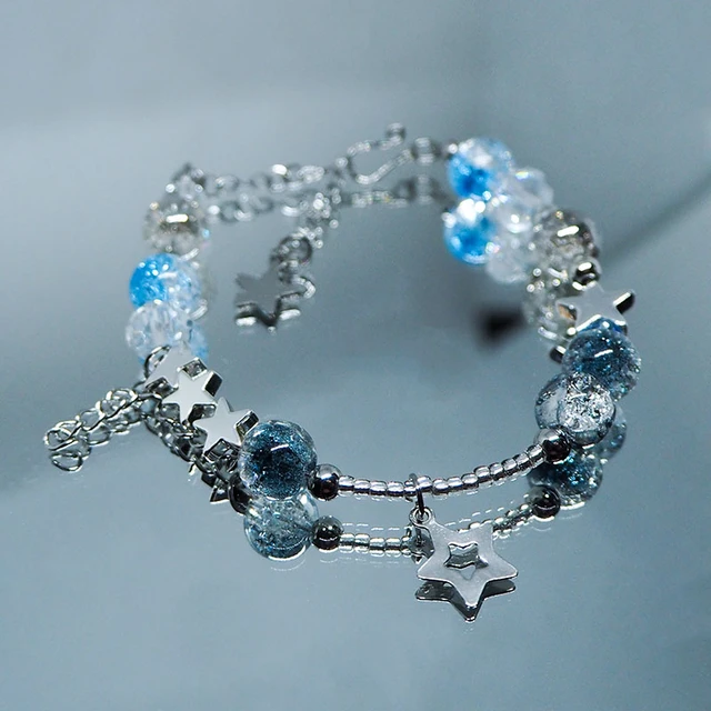 Blue Bead Y2K Bracelets for Women Stars Pendants Gorgeous